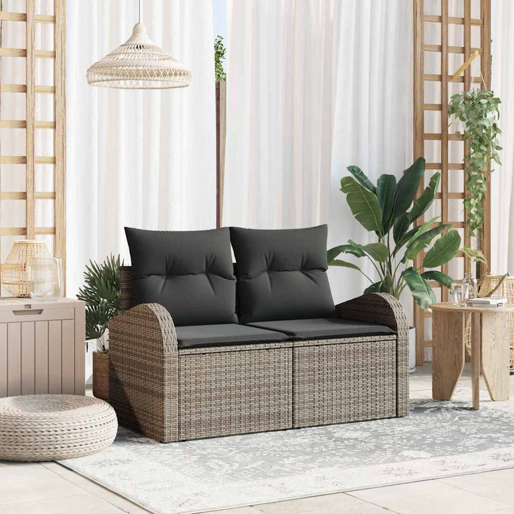 Gartensofa mit Kissen Grau 124 x 62 x 69cm Poly-Rattan